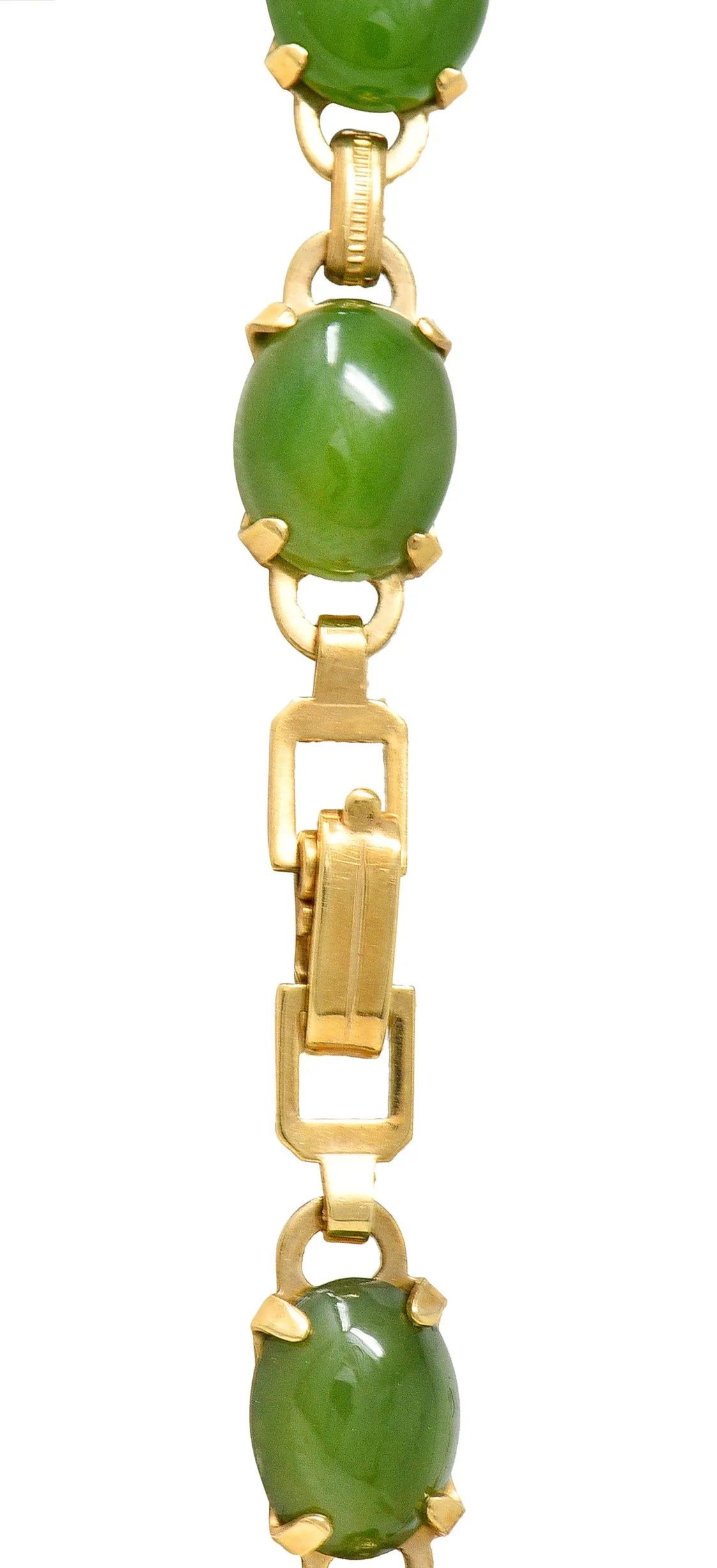 Engel Brothers Art Deco Nephrite Jade 14 Karat Yellow Gold Drop Necklace