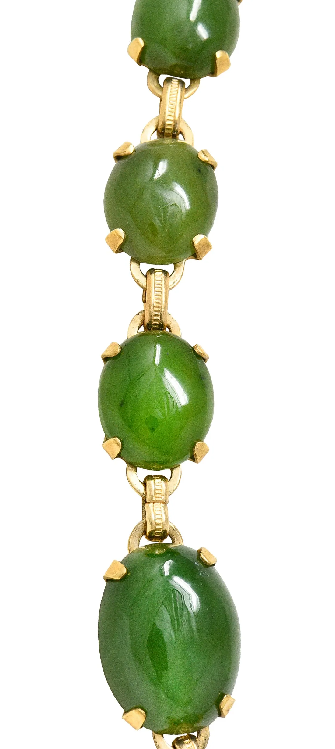 Engel Brothers Art Deco Nephrite Jade 14 Karat Yellow Gold Drop Necklace