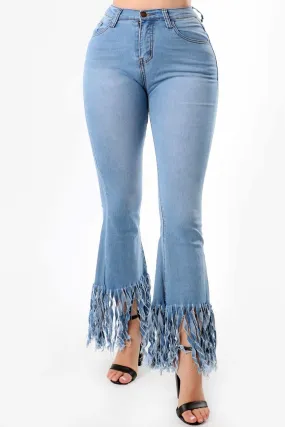 Fancy Fit & Flare Fringe Bell Bottom Jeans