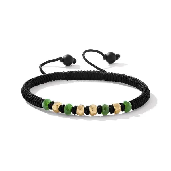 Fortune Woven Black Nylon Bracelet with Nephrite Jade, Black Onyx and 18K Yellow Gold