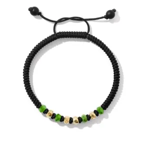 Fortune Woven Black Nylon Bracelet with Nephrite Jade, Black Onyx and 18K Yellow Gold