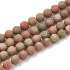 Gemstone Beads, Red Rainbow Jasper, Natural, Frosted, Round, 8mm