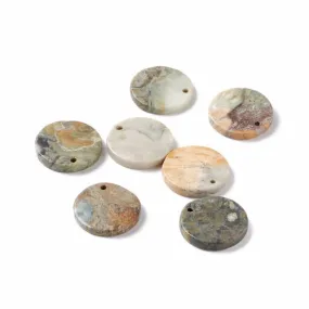 Gemstone Pendants, Natural, Picasso Jasper, Hand-Cut Top-Drilled Round With Flat Back, 28.5-31mm