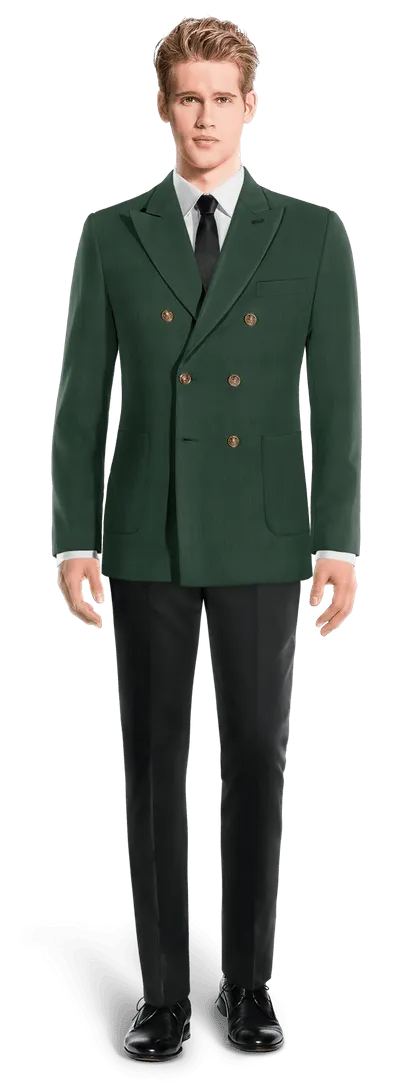 Green double-breasted peak lapel Jacket with customized threads