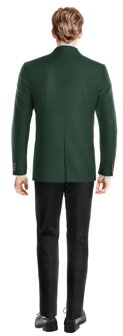 Green double-breasted peak lapel Jacket with customized threads