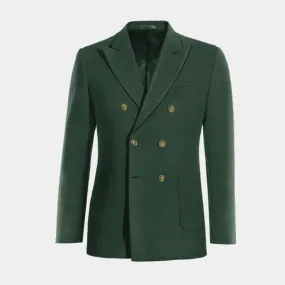 Green double-breasted peak lapel Jacket with customized threads