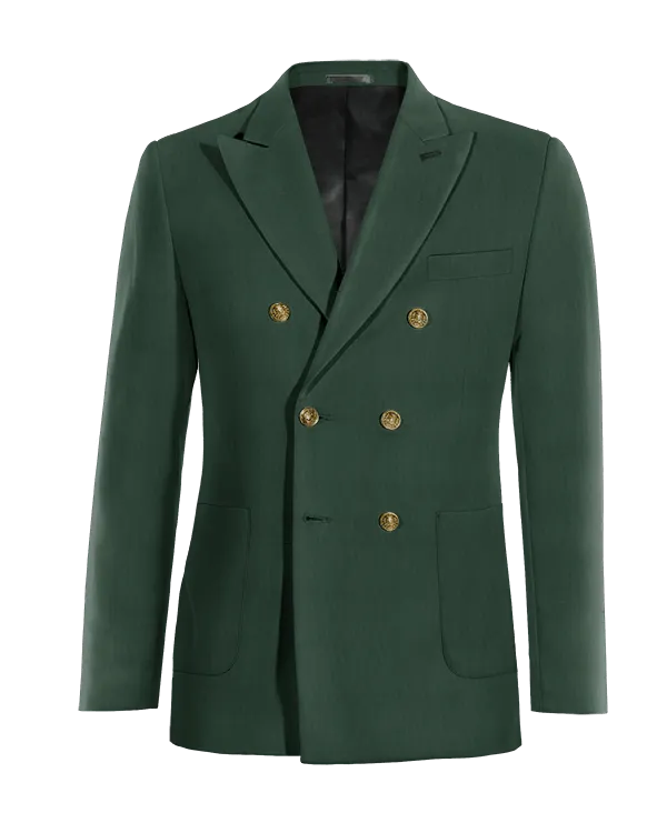 Green double-breasted peak lapel Jacket with customized threads