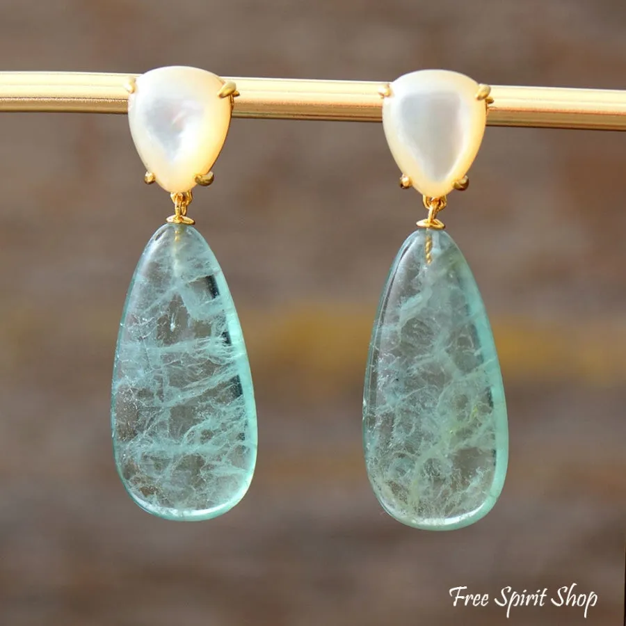 Green Fluorite & Seashell Earrings