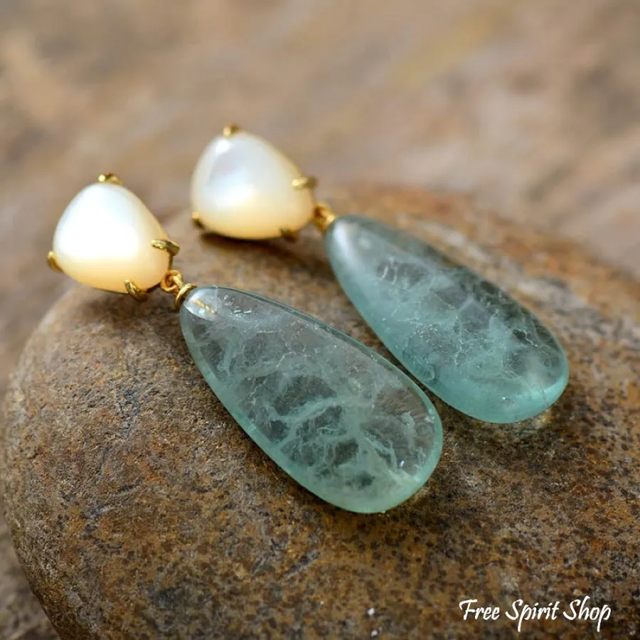 Green Fluorite & Seashell Earrings