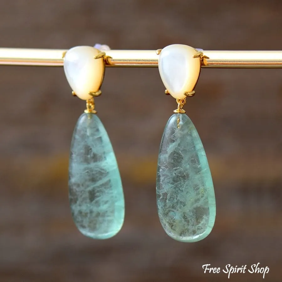 Green Fluorite & Seashell Earrings