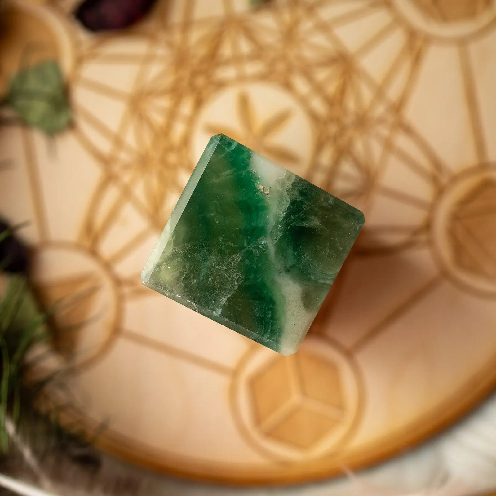 Green Fluorite Floating Cube Carving ~ Mental Clarity~