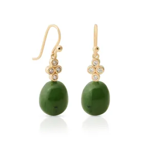 Green Nephrite Jade & Diamond Drop Earrings