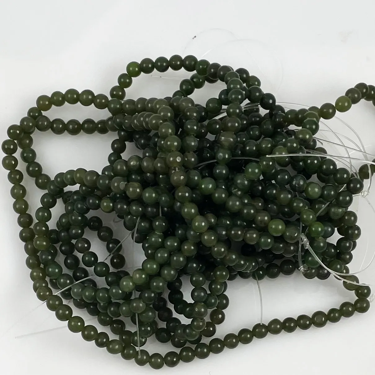 Green Nephrite Jade Round Beads Vintage