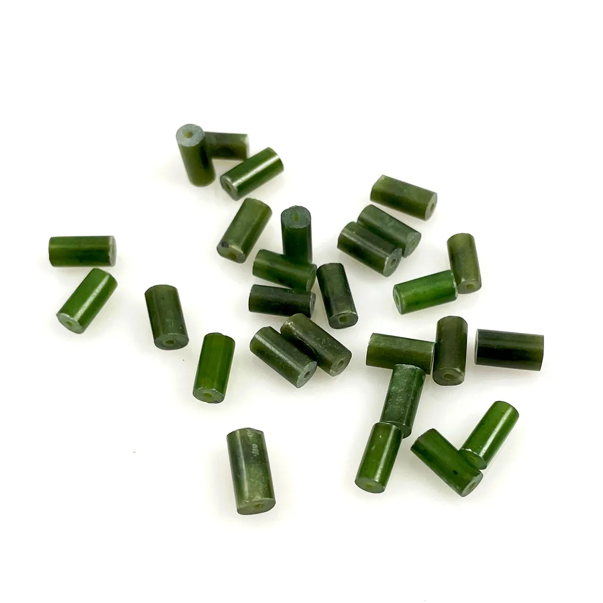 Green Nephrite Jade Tube Beads (12) Vintage