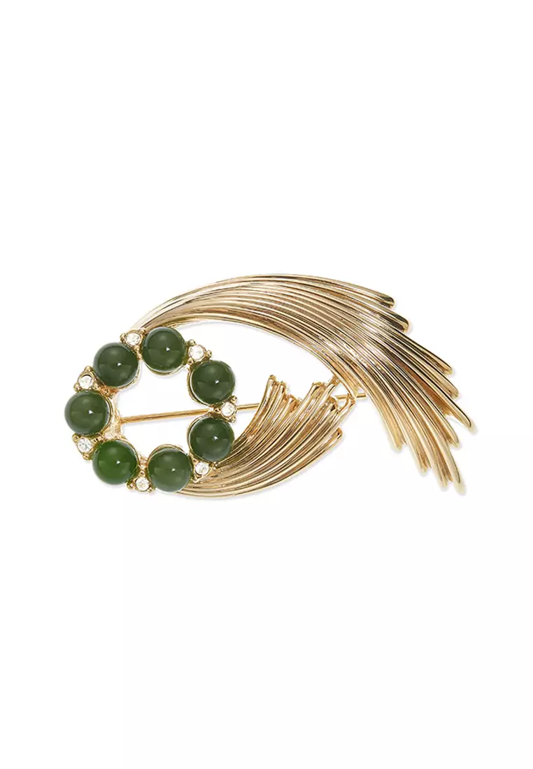 Grossé Grossé Reproduction: gold plating, nephrite, rhinestone brooch GJ30602