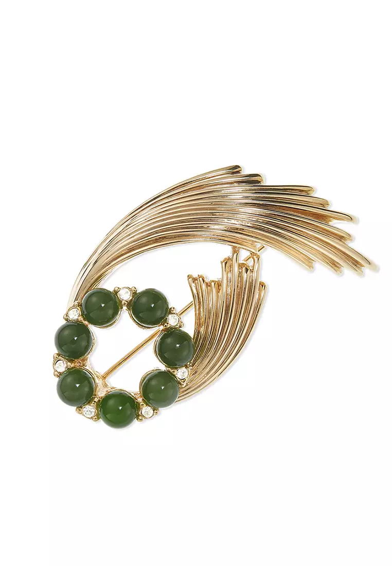 Grossé Grossé Reproduction: gold plating, nephrite, rhinestone brooch GJ30602