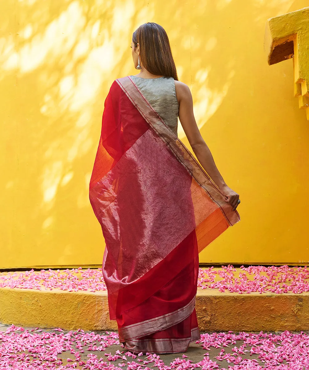 Handloom Pink And Red Dual Tone Pure Cotton Silk Chanderi Saree