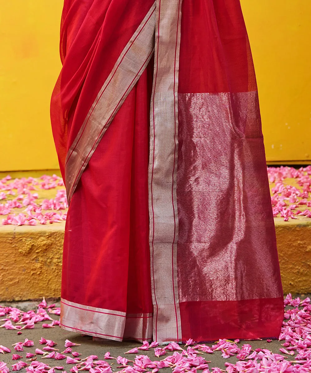 Handloom Pink And Red Dual Tone Pure Cotton Silk Chanderi Saree