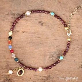 Handmade Garnet & Mixed Bead Anklet