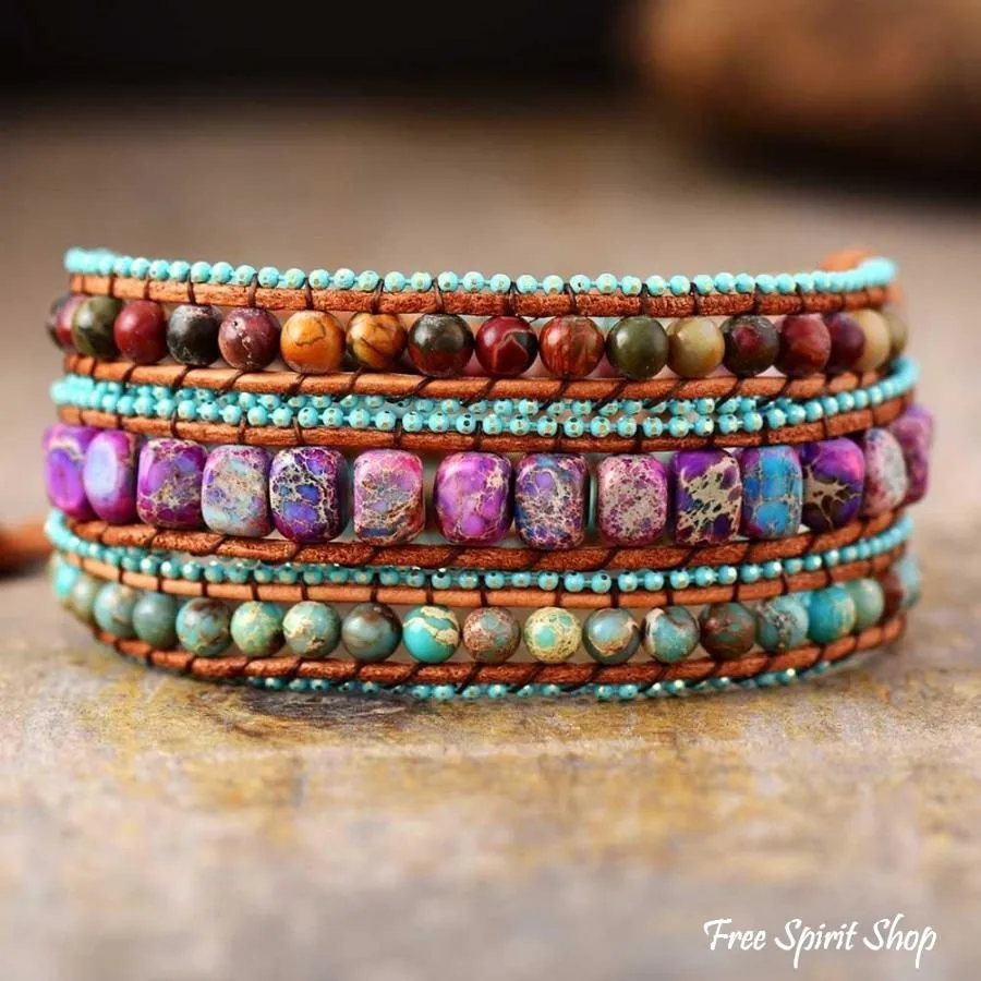 Handmade Jasper Mix Love Wrap Bracelet