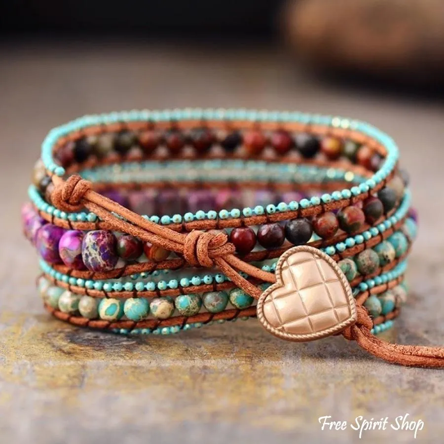 Handmade Jasper Mix Love Wrap Bracelet