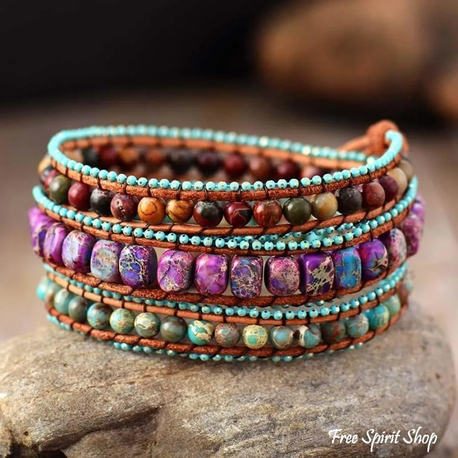 Handmade Jasper Mix Love Wrap Bracelet