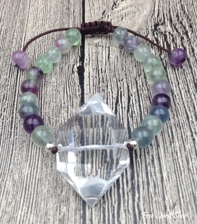 Handmade Natural Fluorite & Clear Quartz Adjustable Bracelet