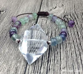 Handmade Natural Fluorite & Clear Quartz Adjustable Bracelet