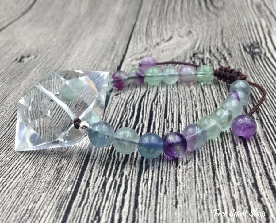 Handmade Natural Fluorite & Clear Quartz Adjustable Bracelet