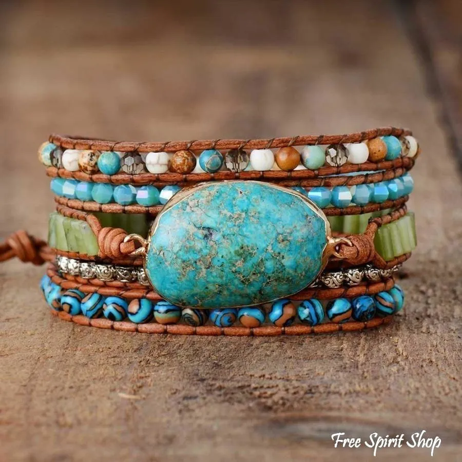 Handmade Natural Turquoise Jasper Punk Wrap Bracelet