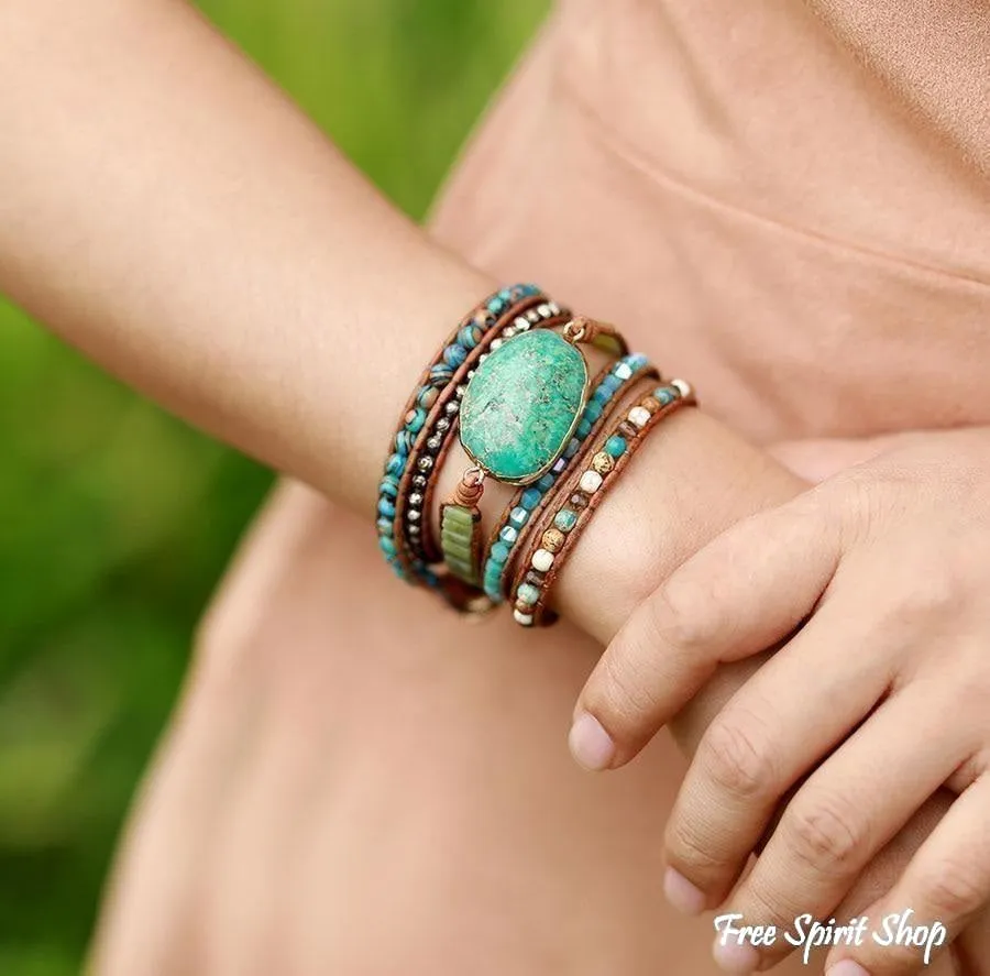 Handmade Natural Turquoise Jasper Punk Wrap Bracelet