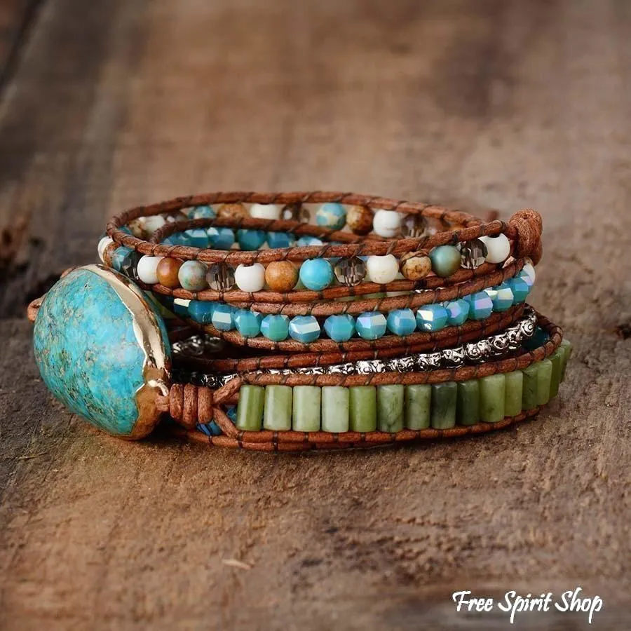 Handmade Natural Turquoise Jasper Punk Wrap Bracelet