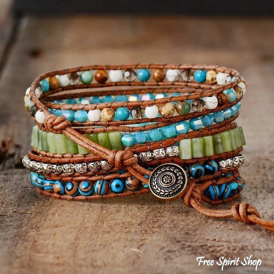 Handmade Natural Turquoise Jasper Punk Wrap Bracelet