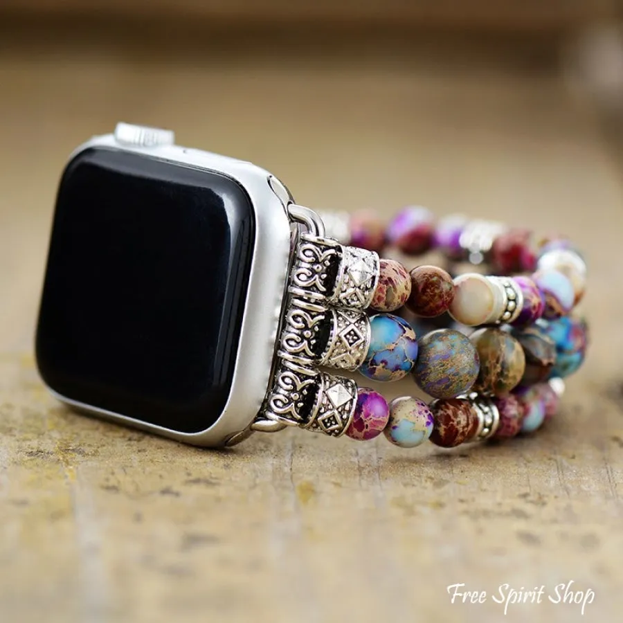 Handmade Purple Jasper Bead Elastic Apple Watch Band