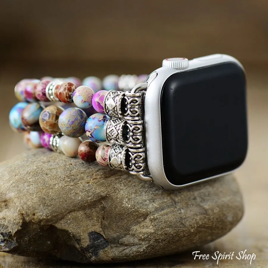 Handmade Purple Jasper Bead Elastic Apple Watch Band