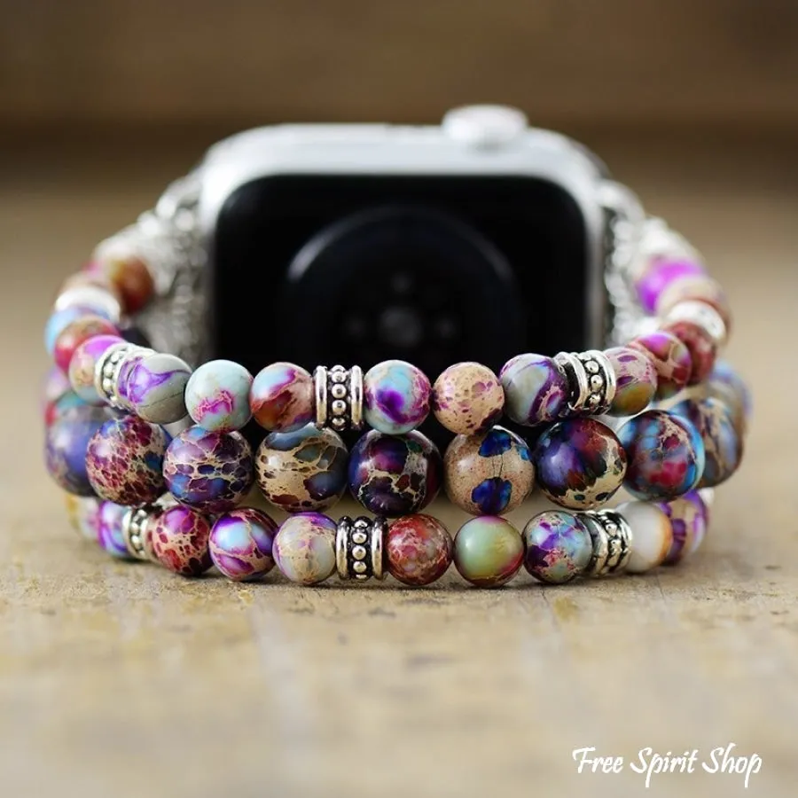 Handmade Purple Jasper Bead Elastic Apple Watch Band