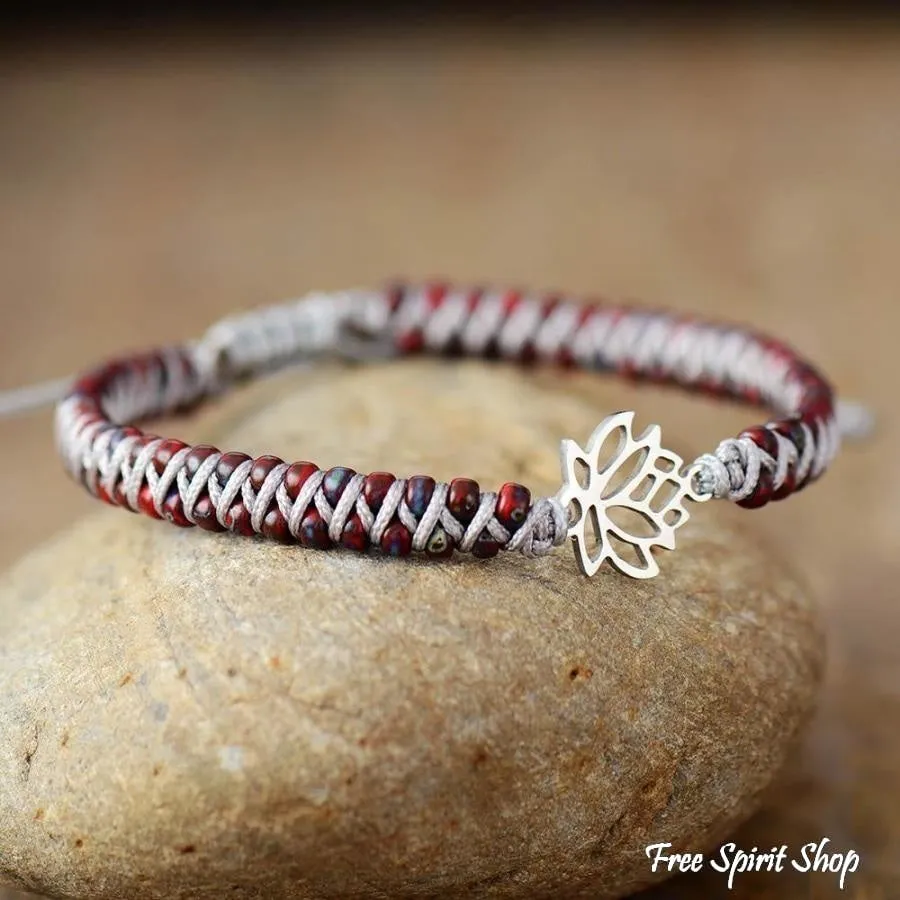 Handmade Red Jasper & Lotus Flower Bead Bracelet