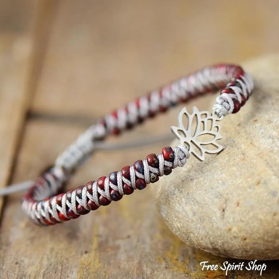 Handmade Red Jasper & Lotus Flower Bead Bracelet