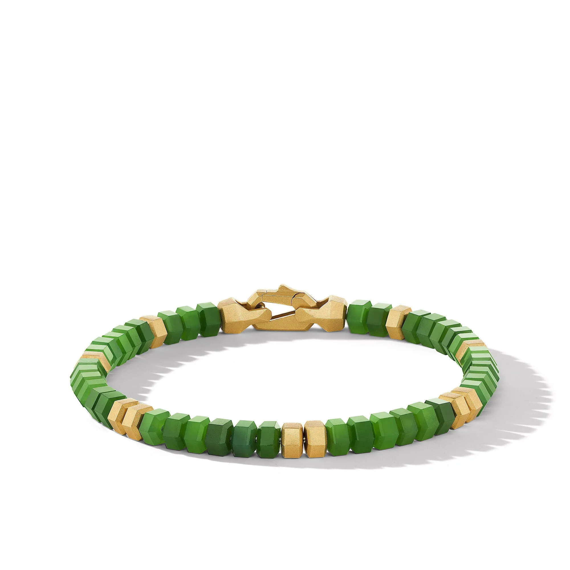 Hex Bead Bracelet with Nephrite Jade and 18K Yellow Gold\, 6mm