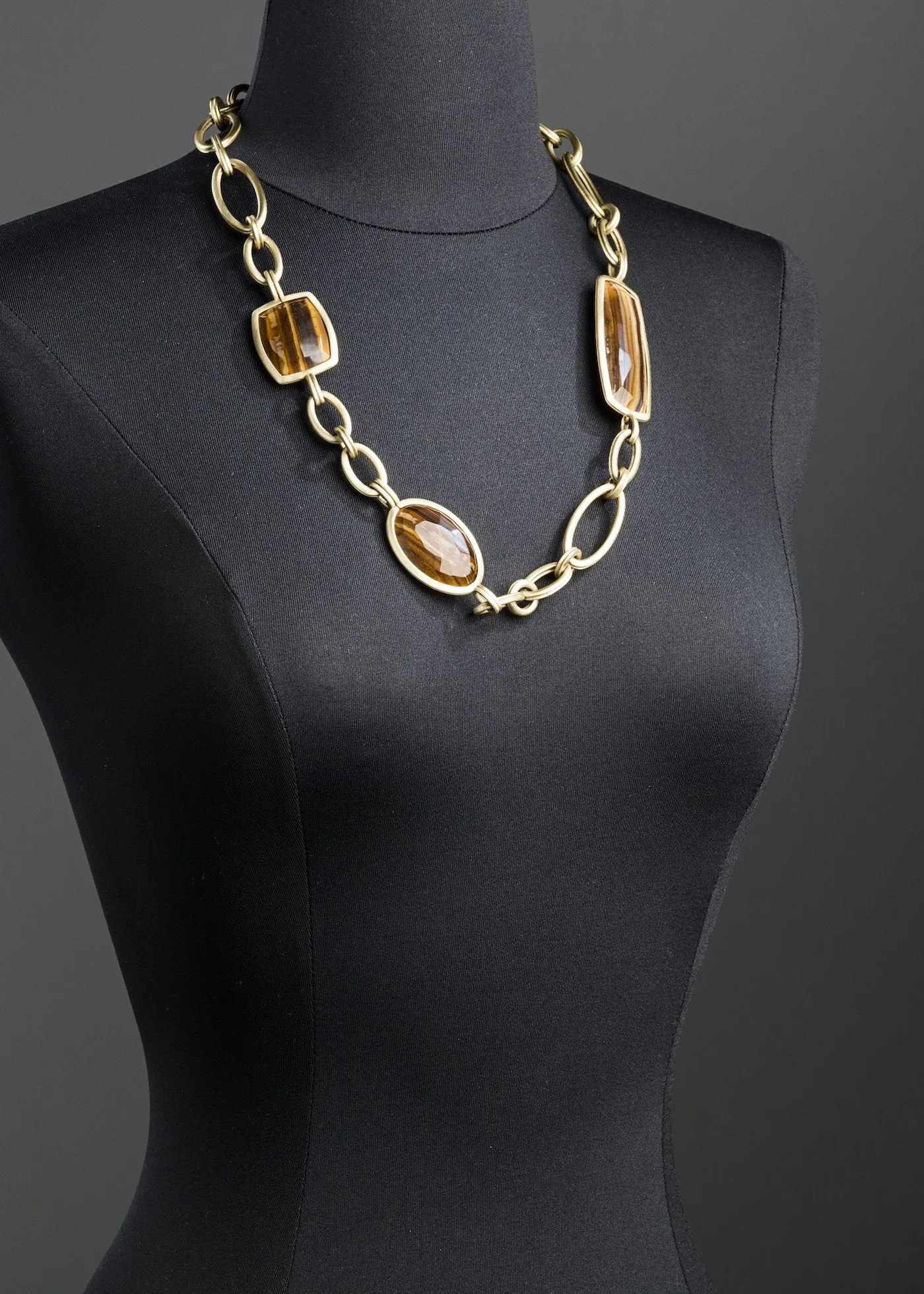 Iron Jasper Chain Link Necklace, Antiqued Brass