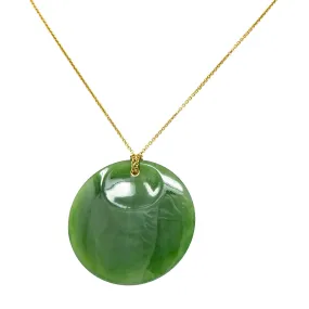 Large Elsa Peretti Tiffany & Co. Nephrite Jade 18 Karat Yellow Gold Vintage Carved Touchstone Pendant Necklace