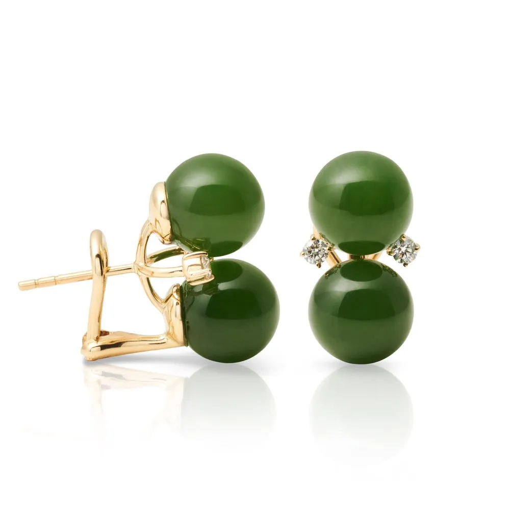 Les Deux Earrings in Green Nephrite Jade & Diamonds