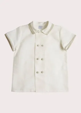 Linen Boys Celebration Shirt White with Beige Piping (4-10yrs)