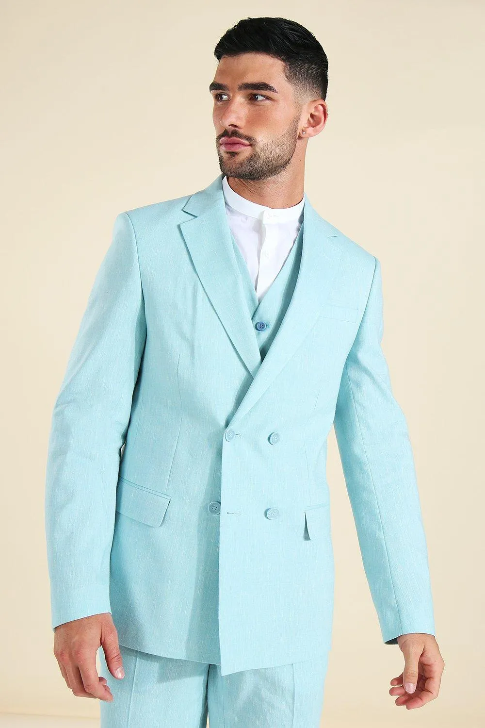 Linen Slim Double Breasted Suit Jacket