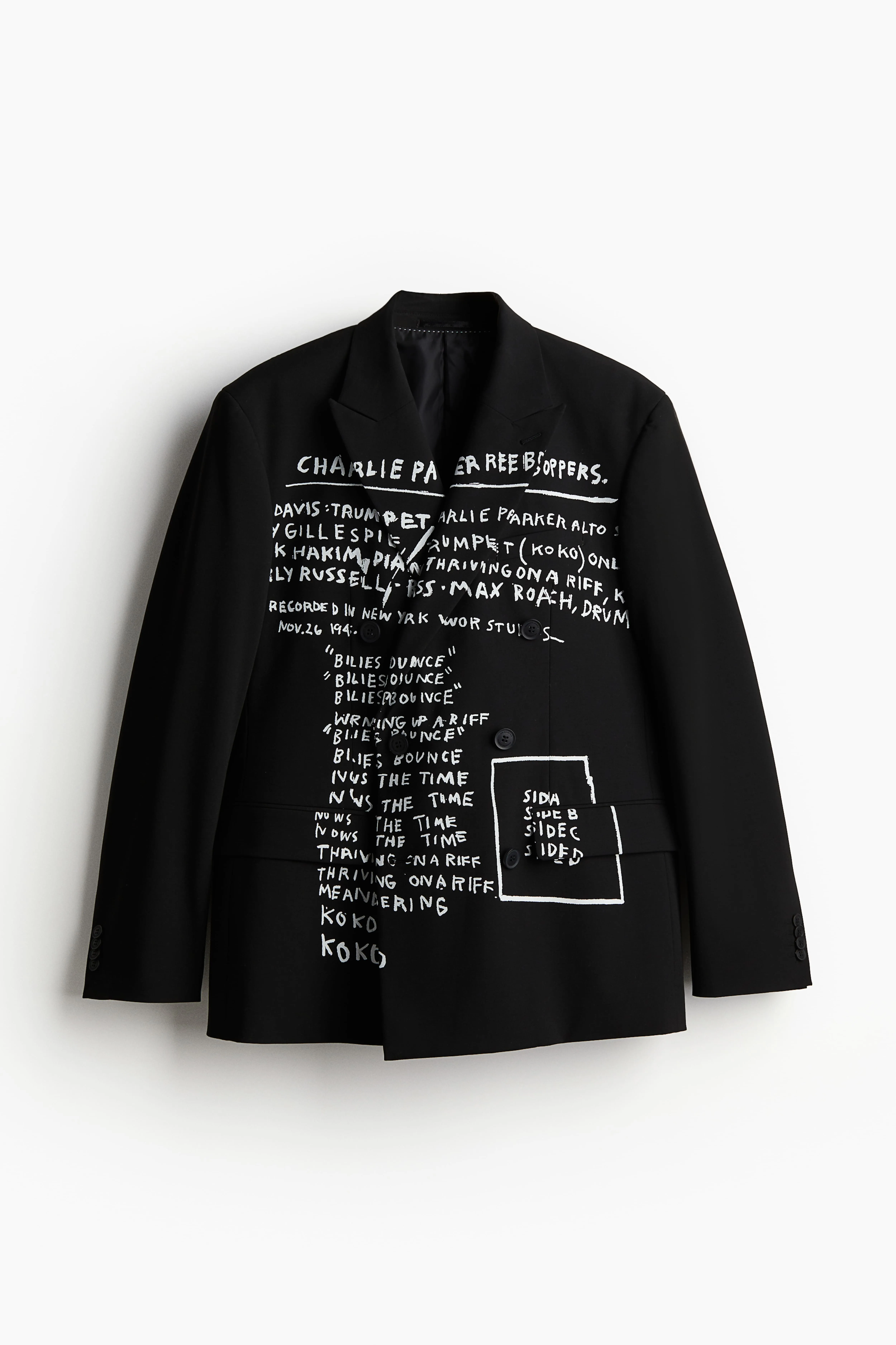 Loose Fit Double-breasted jacket - Long sleeve - Regular length - Black/Basquiat - Men | H&M GB