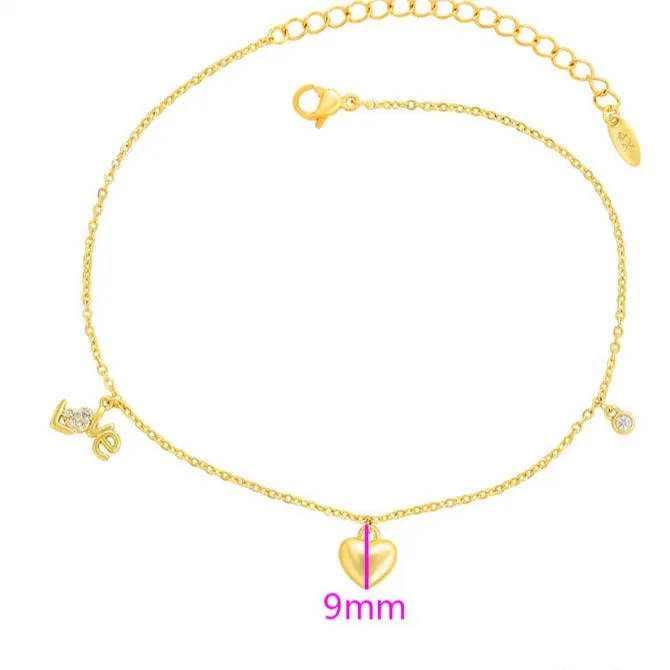 Love Charm Anklet Gold