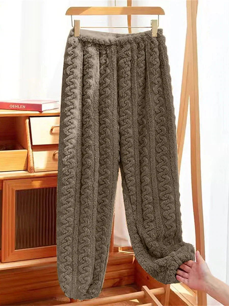 Luxurious Plush Loungewear Ensemble: Women's Robe Dress & Fleece Pajama Bottoms