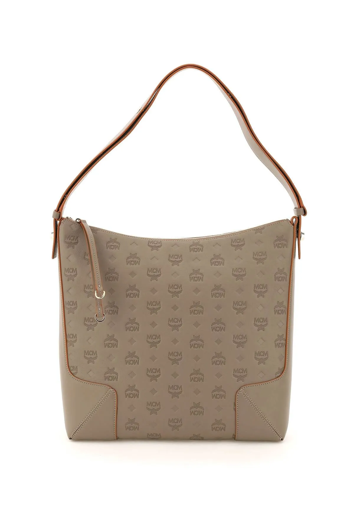 MCM Embossed-Monogram Zipped Tote Bag