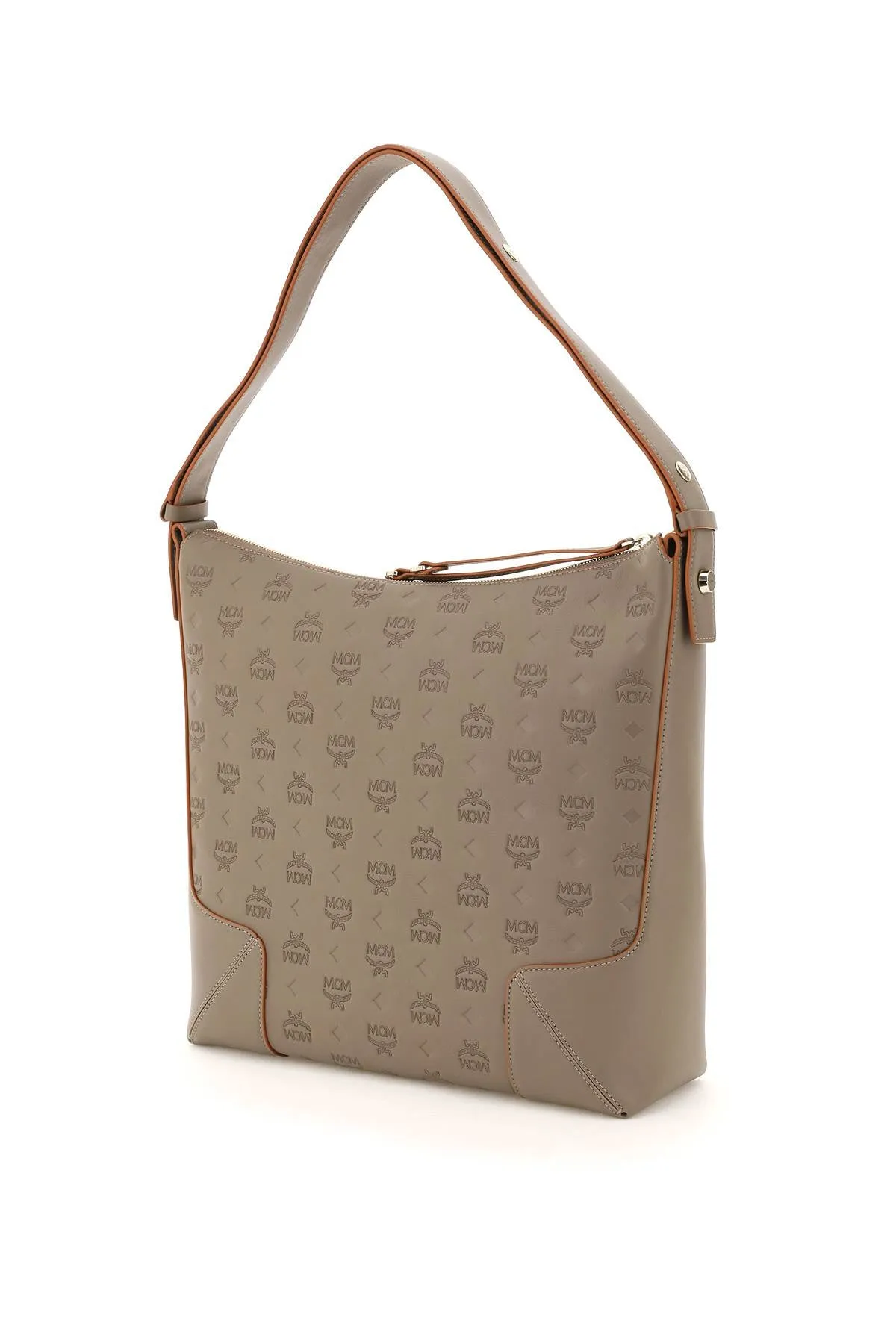 MCM Embossed-Monogram Zipped Tote Bag