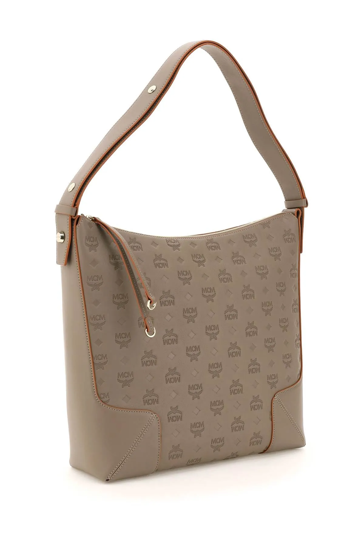 MCM Embossed-Monogram Zipped Tote Bag